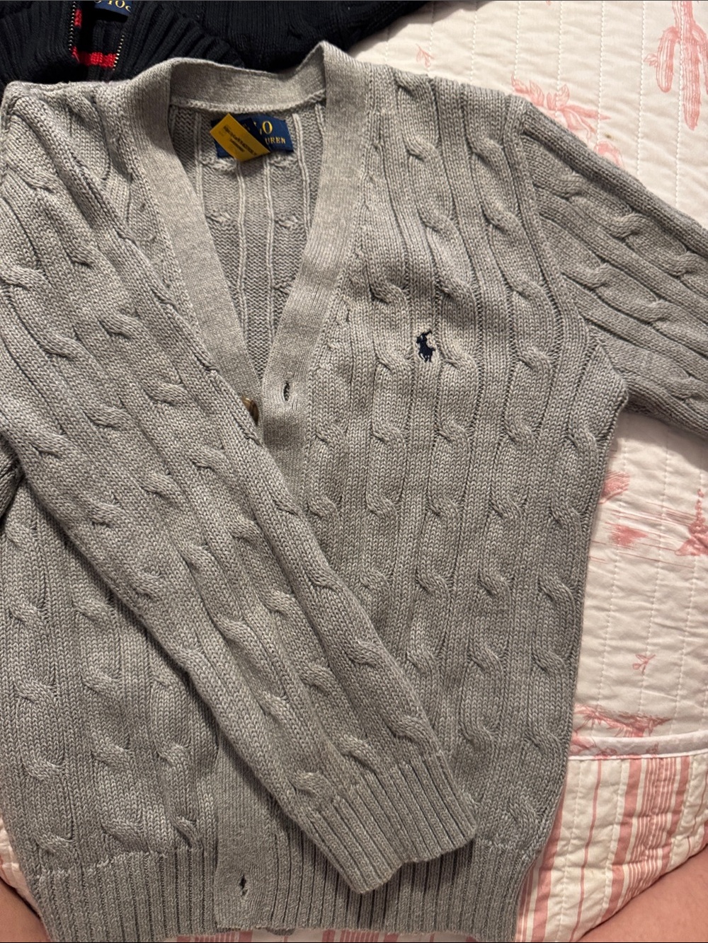 Polo by Ralph Lauren Light Gray Cable-Knit V-Neck Cardigan